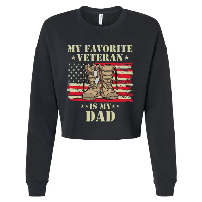 Father Veterans Day My Favorite Veteran Is My Dad Proud Kids Cropped Pullover Crew