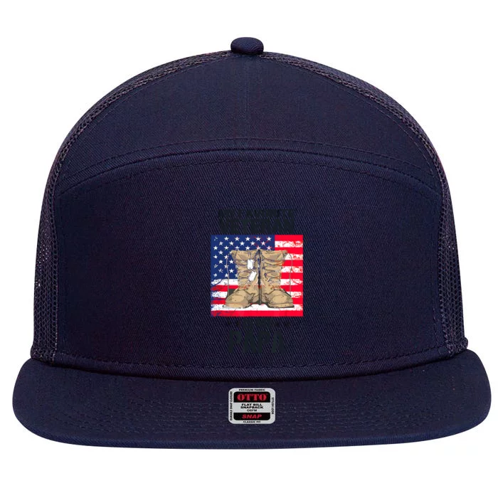 Father Veterans Day My Favorite Veteran Is My Papa For Kids 7 Panel Mesh Trucker Snapback Hat