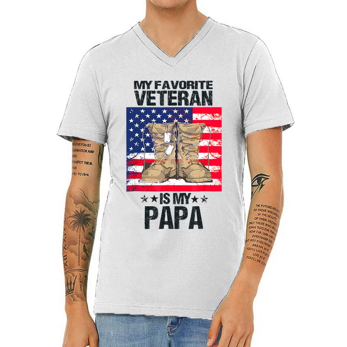 Father Veterans Day My Favorite Veteran Is My Papa For Kids V-Neck T-Shirt