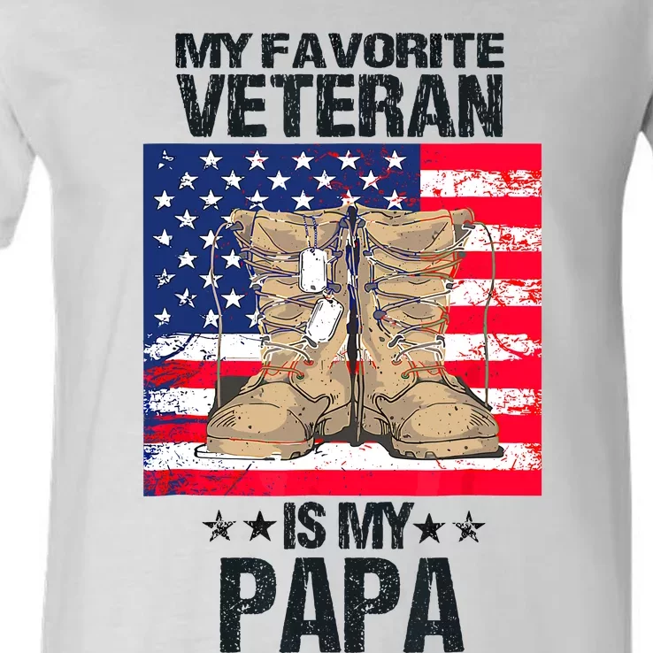 Father Veterans Day My Favorite Veteran Is My Papa For Kids V-Neck T-Shirt