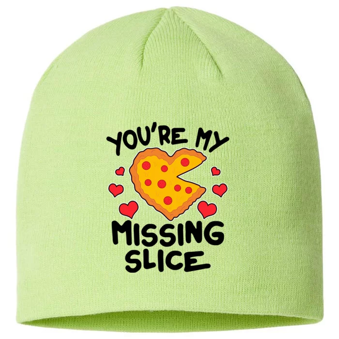 Funny Valentine's Day You're My Missing Slice Heart Pizza 8 1/2in Sustainable Knit Beanie