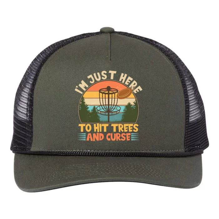 Funny Vintage Disc Golf I'm Just Here To Hit Trees And Curse Retro Rope Trucker Hat Cap