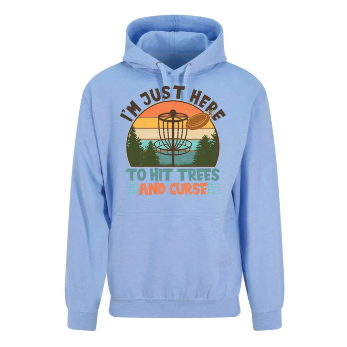 Funny Vintage Disc Golf I'm Just Here To Hit Trees And Curse Unisex Surf Hoodie