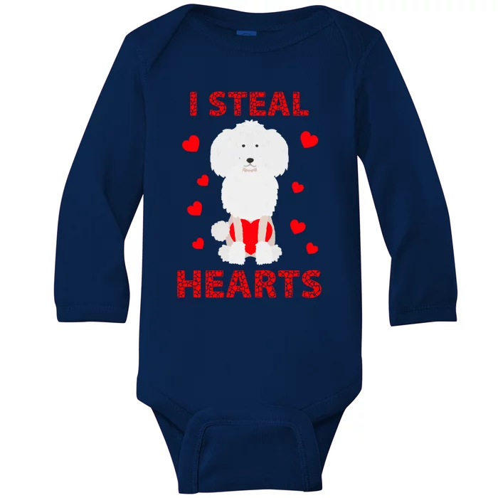 Funny Valentines Day Poodle Dog Lover I Steal Hearts Gift Baby Long Sleeve Bodysuit