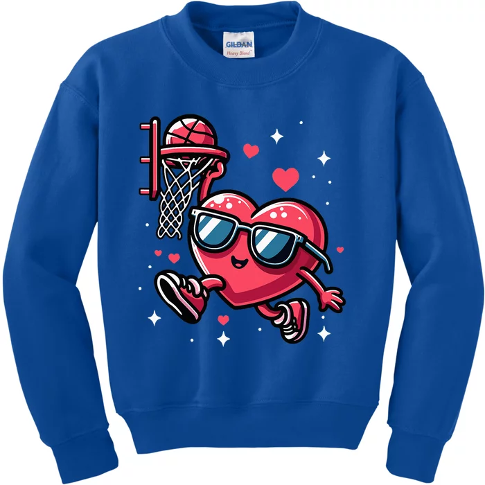 Funny Valentines Day Heart Playing Basketball Kids Sweatshirt