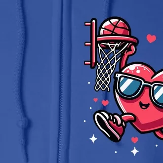 Funny Valentines Day Heart Playing Basketball Full Zip Hoodie