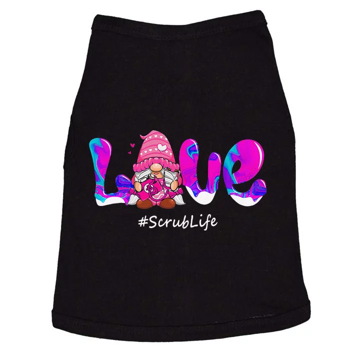 Funny Valentines Day Gnome Love Scrub Life Nurse Stethoscope Doggie Tank