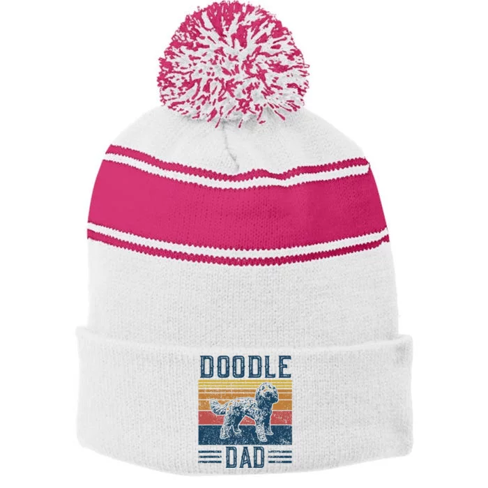 Funny Vintage Doodle Dad Aussie Doodle & Goldendoodle Stripe Pom Pom Beanie