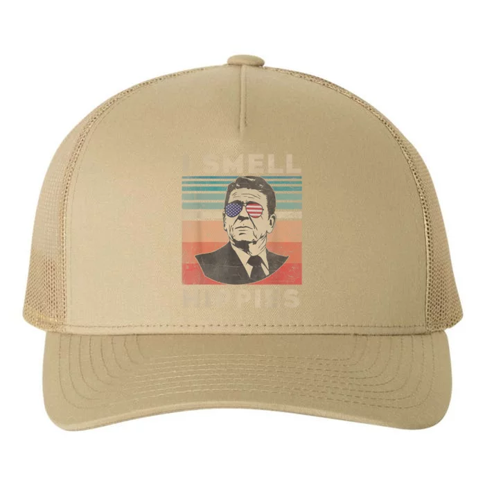 Funny Vintage Distressed, Retro Reagan President I Smell Hippies Yupoong Adult 5-Panel Trucker Hat