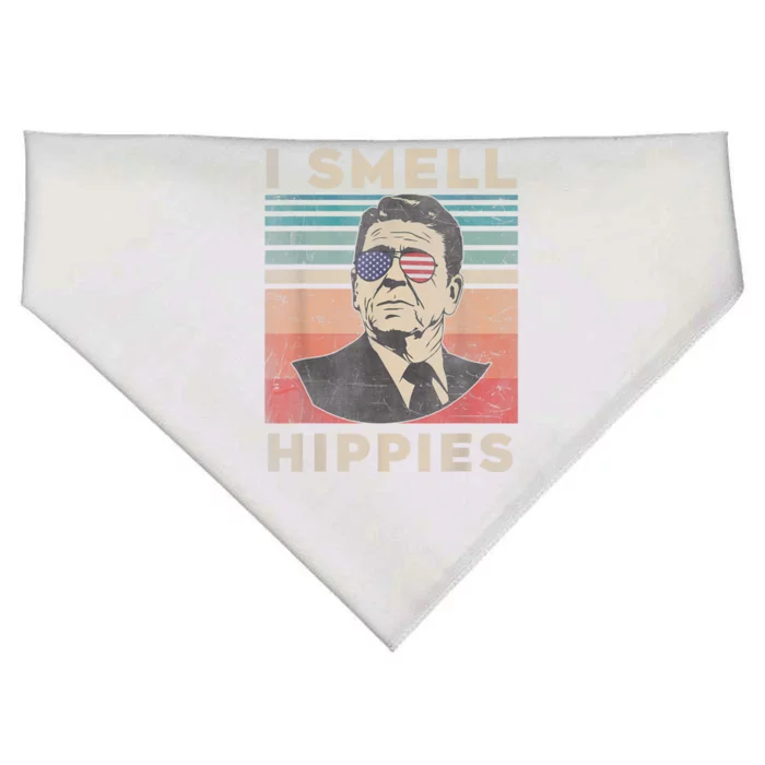 Funny Vintage Distressed, Retro Reagan President I Smell Hippies USA-Made Doggie Bandana