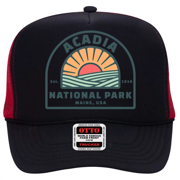 Family Vacation Design Meaningful Gift Retro Acadia National Park Meaningful Gif High Crown Mesh Trucker Hat