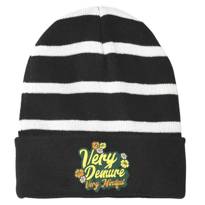 Funny Very Demure Very Mindful Trend Demure & Mindful Ladies Striped Beanie with Solid Band