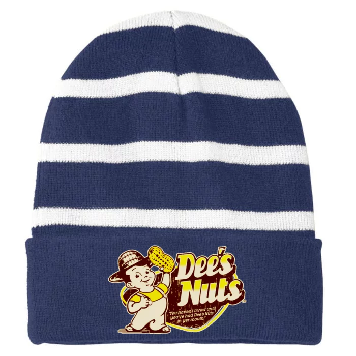 Funny Vintage Dee's Nuts Logo Striped Beanie with Solid Band