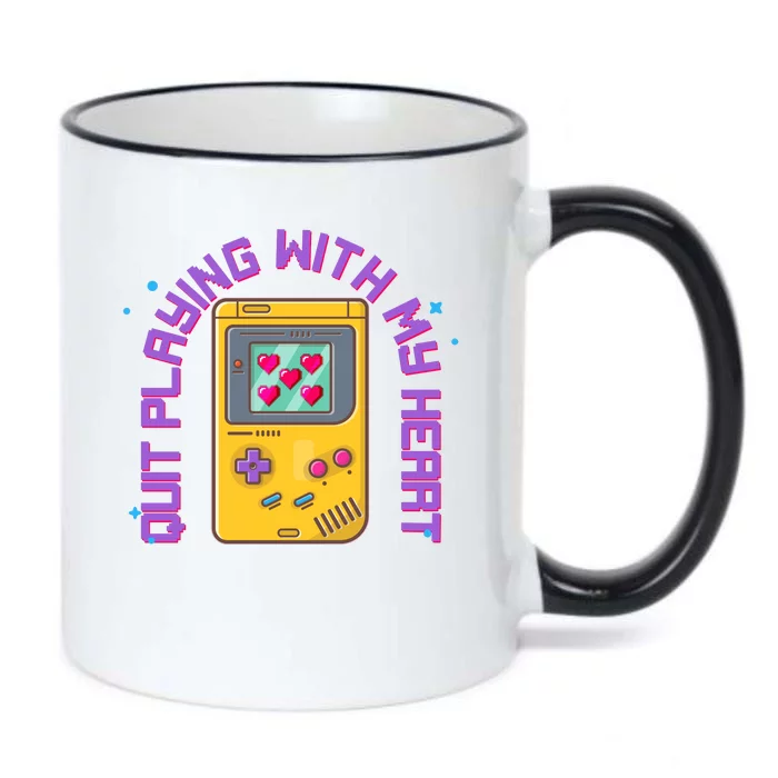 Funny Valentines Day Quit Playing With My Heart Retro Video Game Fan Black Color Changing Mug