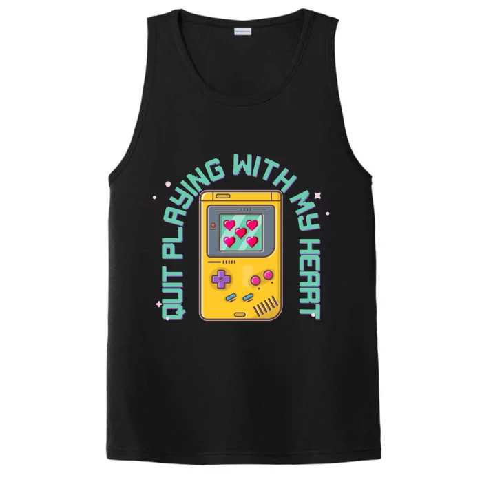 Funny Valentines Day Quit Playing With My Heart Retro Video Game Fan Performance Tank