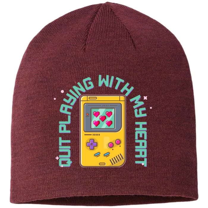 Funny Valentines Day Quit Playing With My Heart Retro Video Game Fan 8 1/2in Sustainable Knit Beanie