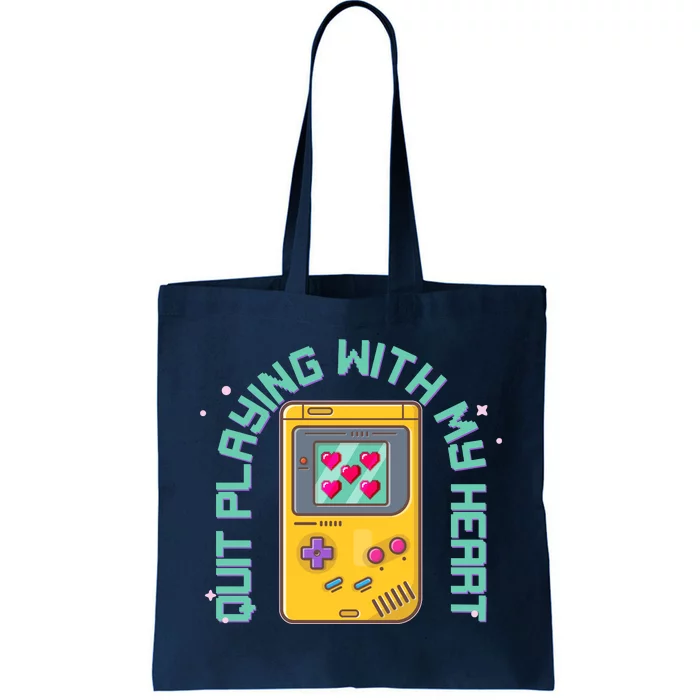 Funny Valentines Day Quit Playing With My Heart Retro Video Game Fan Tote Bag