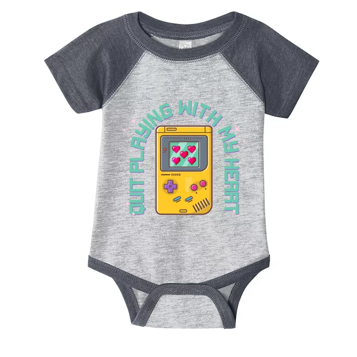 Funny Valentines Day Quit Playing With My Heart Retro Video Game Fan Infant Baby Jersey Bodysuit