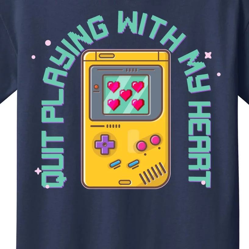 Funny Valentines Day Quit Playing With My Heart Retro Video Game Fan Kids T-Shirt