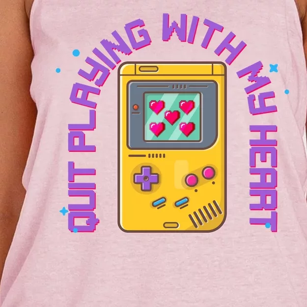 Funny Valentines Day Quit Playing With My Heart Retro Video Game Fan Women's Knotted Racerback Tank