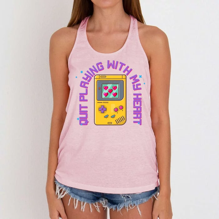 Funny Valentines Day Quit Playing With My Heart Retro Video Game Fan Women's Knotted Racerback Tank