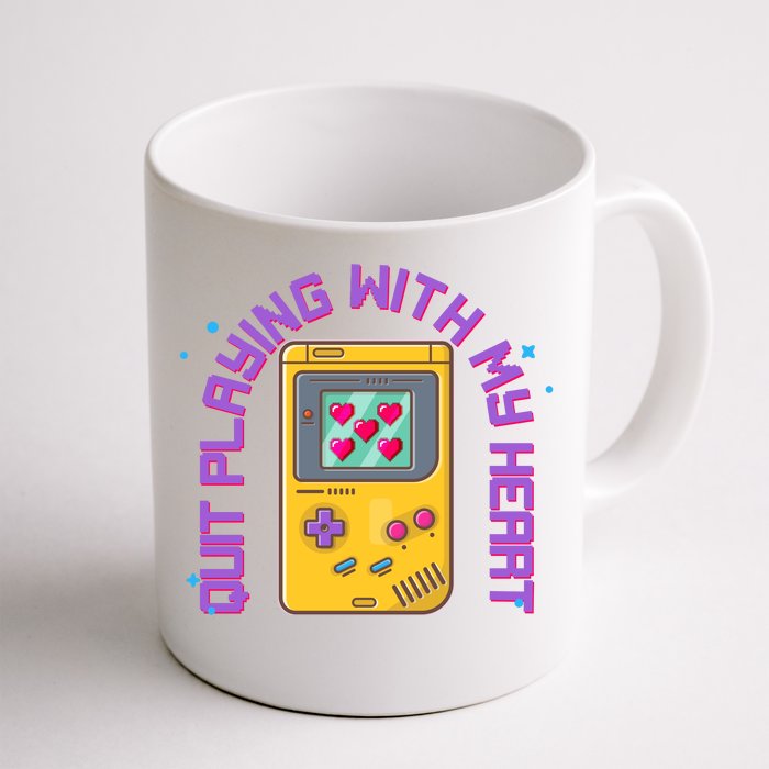 Funny Valentines Day Quit Playing With My Heart Retro Video Game Fan Front & Back Coffee Mug