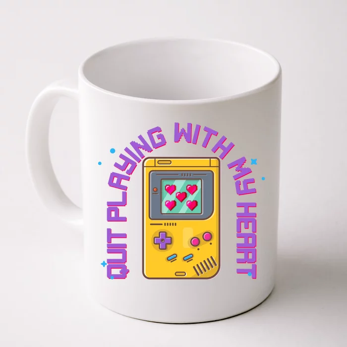 Funny Valentines Day Quit Playing With My Heart Retro Video Game Fan Front & Back Coffee Mug