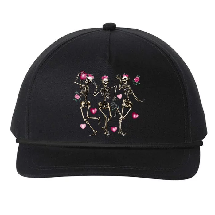 Funny Valentines Day Dancing Skeleton Valentines Snapback Five-Panel Rope Hat