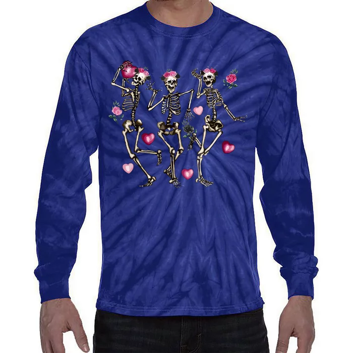 Funny Valentines Day Dancing Skeleton Valentines Tie-Dye Long Sleeve Shirt