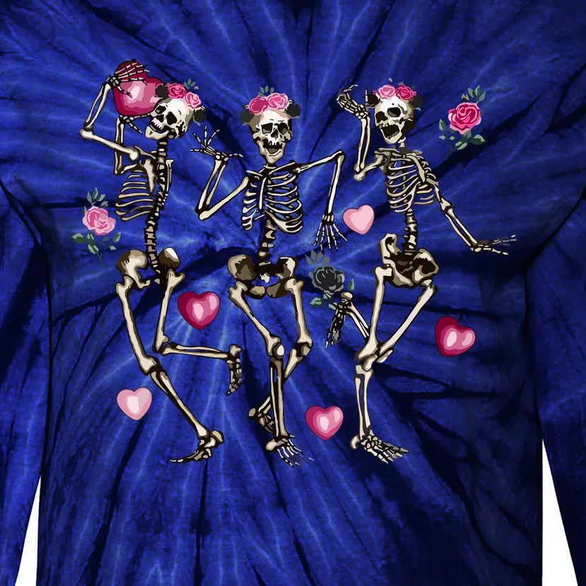 Funny Valentines Day Dancing Skeleton Valentines Tie-Dye Long Sleeve Shirt