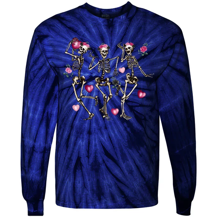 Funny Valentines Day Dancing Skeleton Valentines Tie-Dye Long Sleeve Shirt