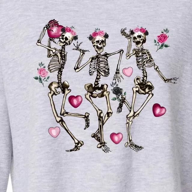 Funny Valentines Day Dancing Skeleton Valentines Cropped Pullover Crew