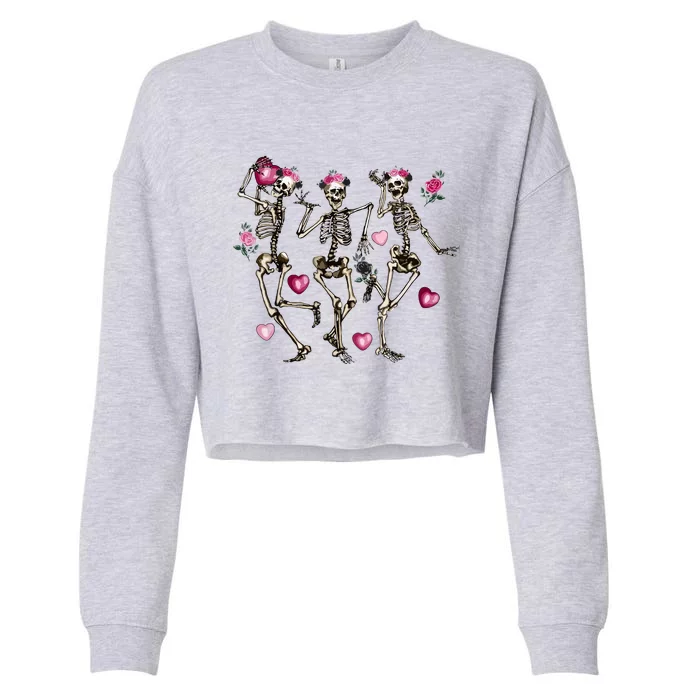 Funny Valentines Day Dancing Skeleton Valentines Cropped Pullover Crew