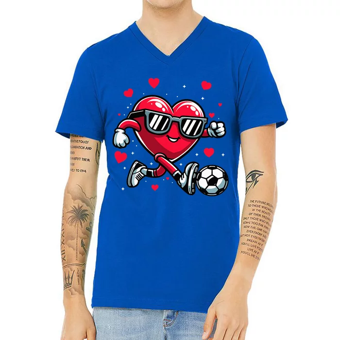 Funny Valentines Day Heart Soccer Player V-Neck T-Shirt