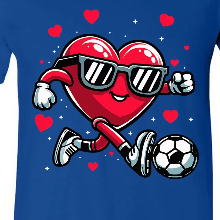 Funny Valentines Day Heart Soccer Player V-Neck T-Shirt