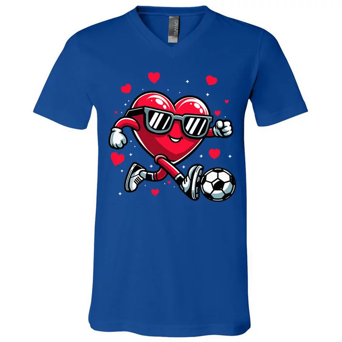 Funny Valentines Day Heart Soccer Player V-Neck T-Shirt