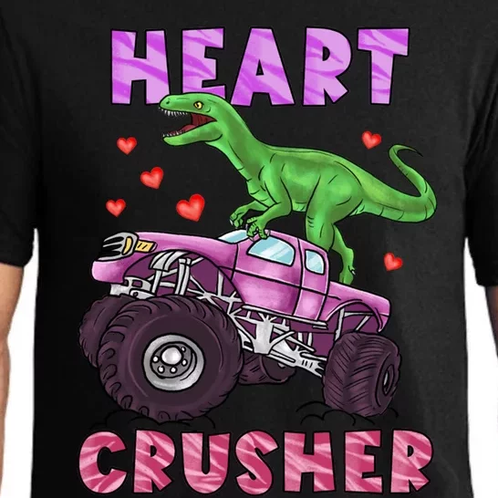 Funny Valentines Day Graphic Gift Heart Dinosaur Crusher Meaningful Gift Pajama Set