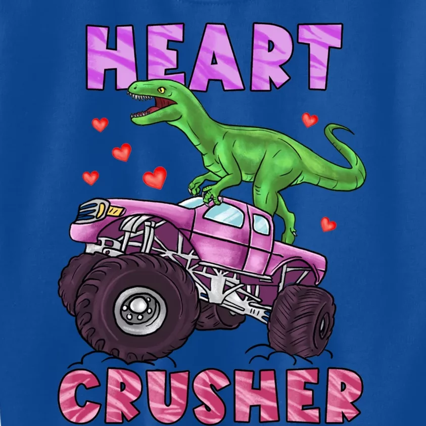 Funny Valentines Day Graphic Gift Heart Dinosaur Crusher Meaningful Gift Kids Sweatshirt