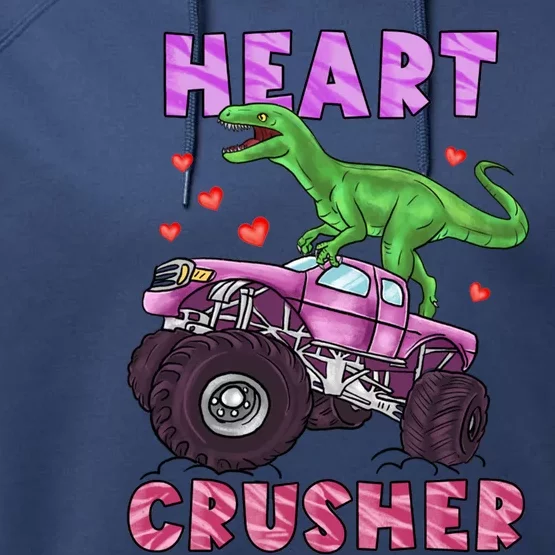 Funny Valentines Day Graphic Gift Heart Dinosaur Crusher Meaningful Gift Performance Fleece Hoodie