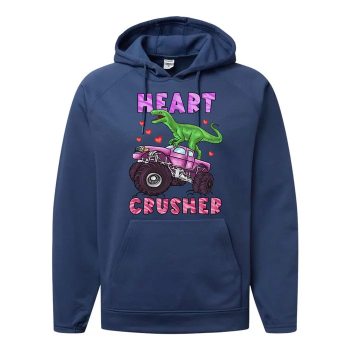 Funny Valentines Day Graphic Gift Heart Dinosaur Crusher Meaningful Gift Performance Fleece Hoodie