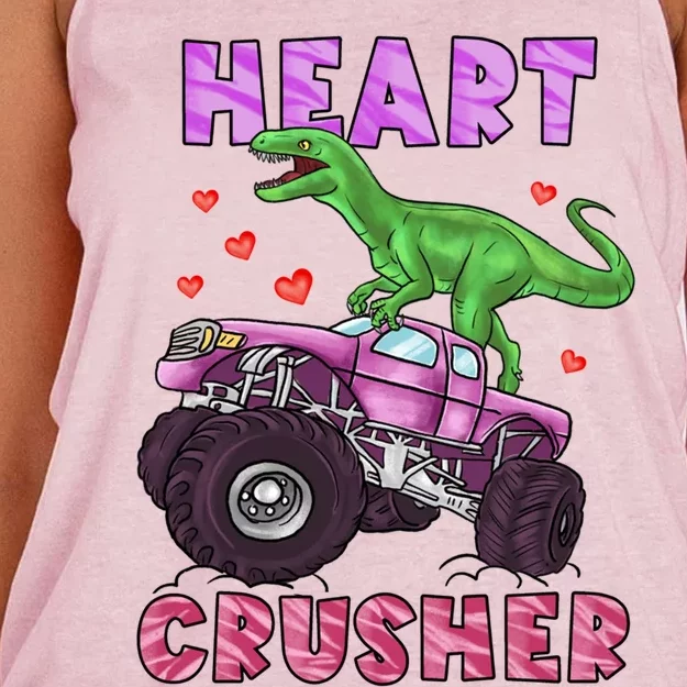 Funny Valentines Day Graphic Gift Heart Dinosaur Crusher Meaningful Gift Women's Knotted Racerback Tank