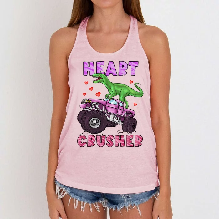 Funny Valentines Day Graphic Gift Heart Dinosaur Crusher Meaningful Gift Women's Knotted Racerback Tank