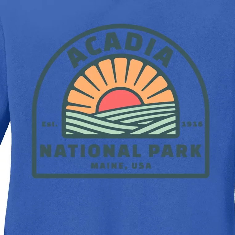 Family Vacation Design Gift Retro Acadia National Park Gift Ladies Long Sleeve Shirt