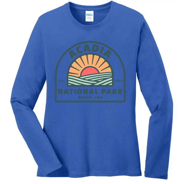 Family Vacation Design Gift Retro Acadia National Park Gift Ladies Long Sleeve Shirt