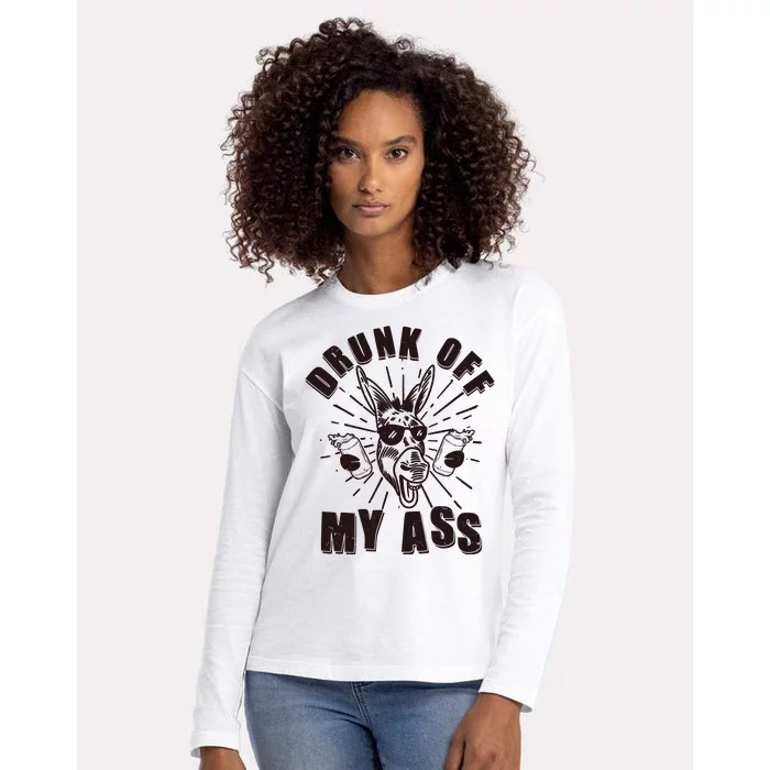 Funny Vintage Drunk Off My Ass Beer Donkey Mule Jackass Womens Cotton Relaxed Long Sleeve T-Shirt