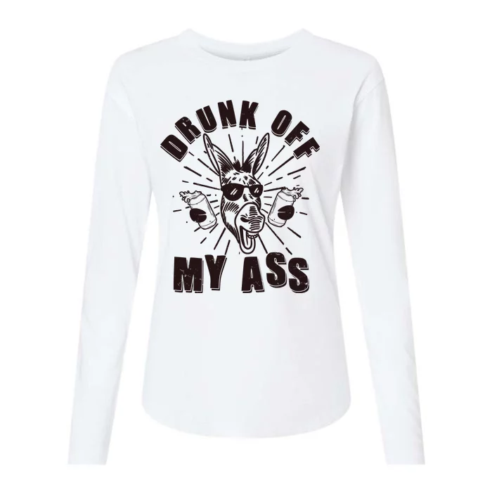 Funny Vintage Drunk Off My Ass Beer Donkey Mule Jackass Womens Cotton Relaxed Long Sleeve T-Shirt