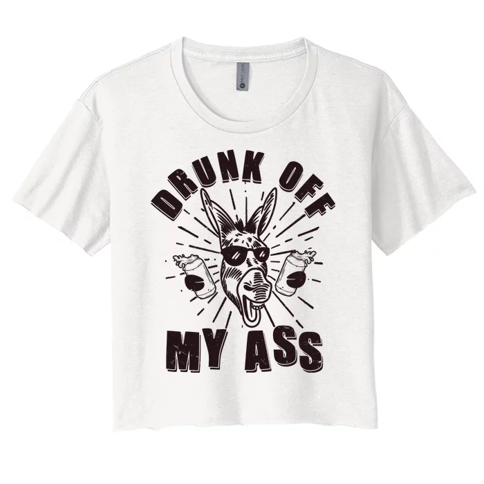 Funny Vintage Drunk Off My Ass Beer Donkey Mule Jackass Women's Crop Top Tee