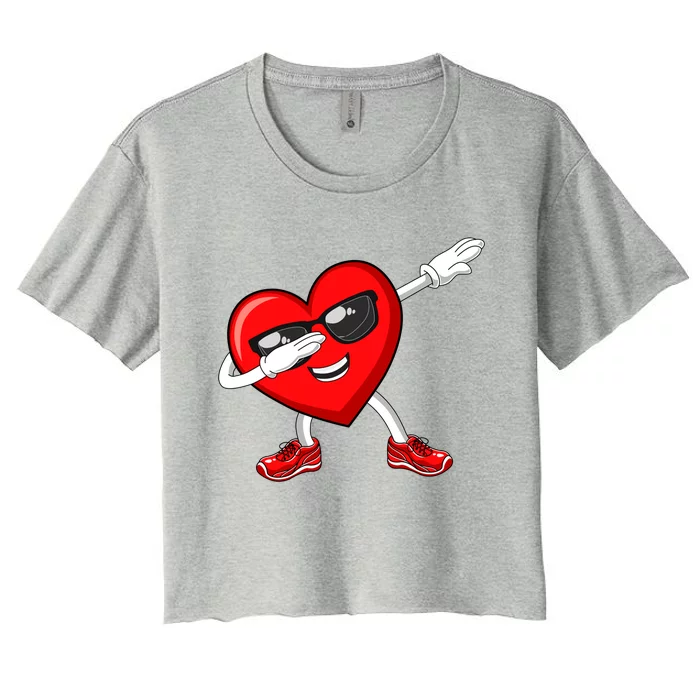 Funny Valentines Day Dabbing Heart Love Dab Dance Funny Gift Women's Crop Top Tee