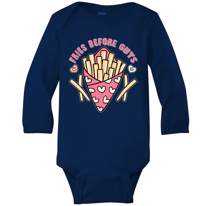 Funny Valentines Day Fries Before Guys French Fries Lover Baby Long Sleeve Bodysuit