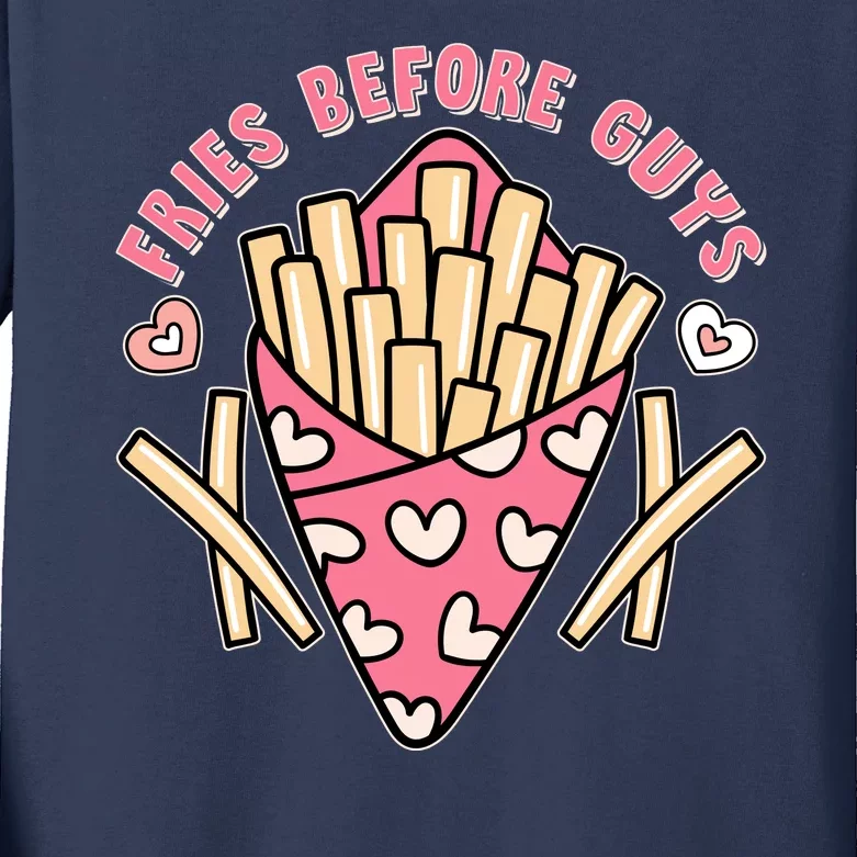 Funny Valentines Day Fries Before Guys French Fries Lover Kids Long Sleeve Shirt